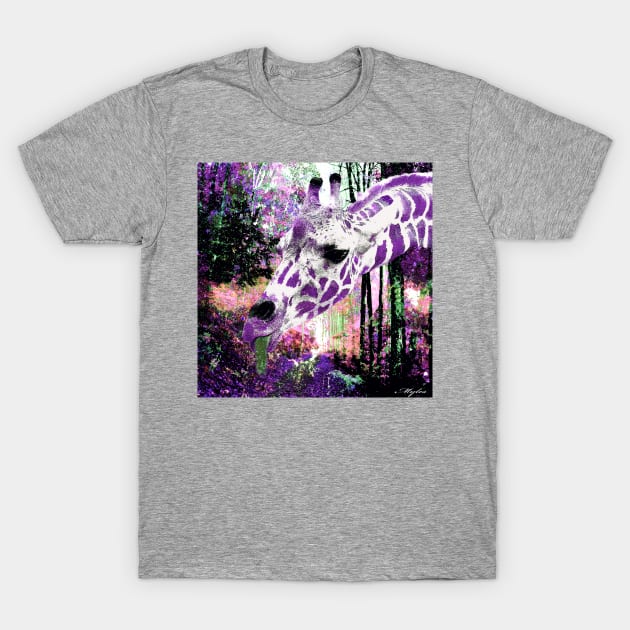 GIRAFFE ENCOUNTER IN PURPLE VIOLET AND WHITE T-Shirt by Overthetopsm